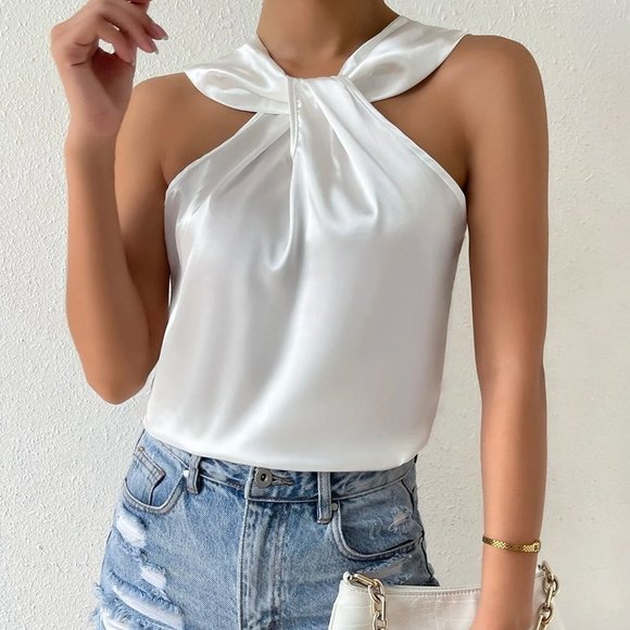 . Tops - Womens satin Twist Front Top White